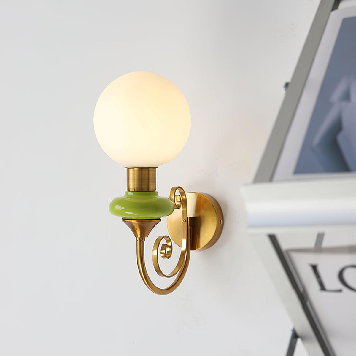 Glass Shade And Brass Finish Wall Sconce Dimmable Damp Rated
