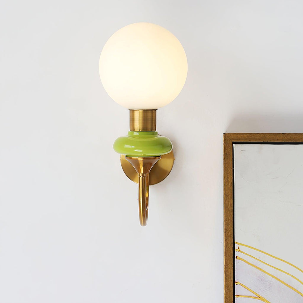 Glass Shade And Brass Finish Wall Sconce Dimmable Damp Rated