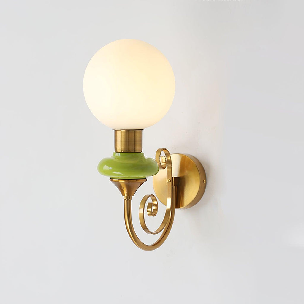 Glass Shade And Brass Finish Wall Sconce Dimmable Damp Rated