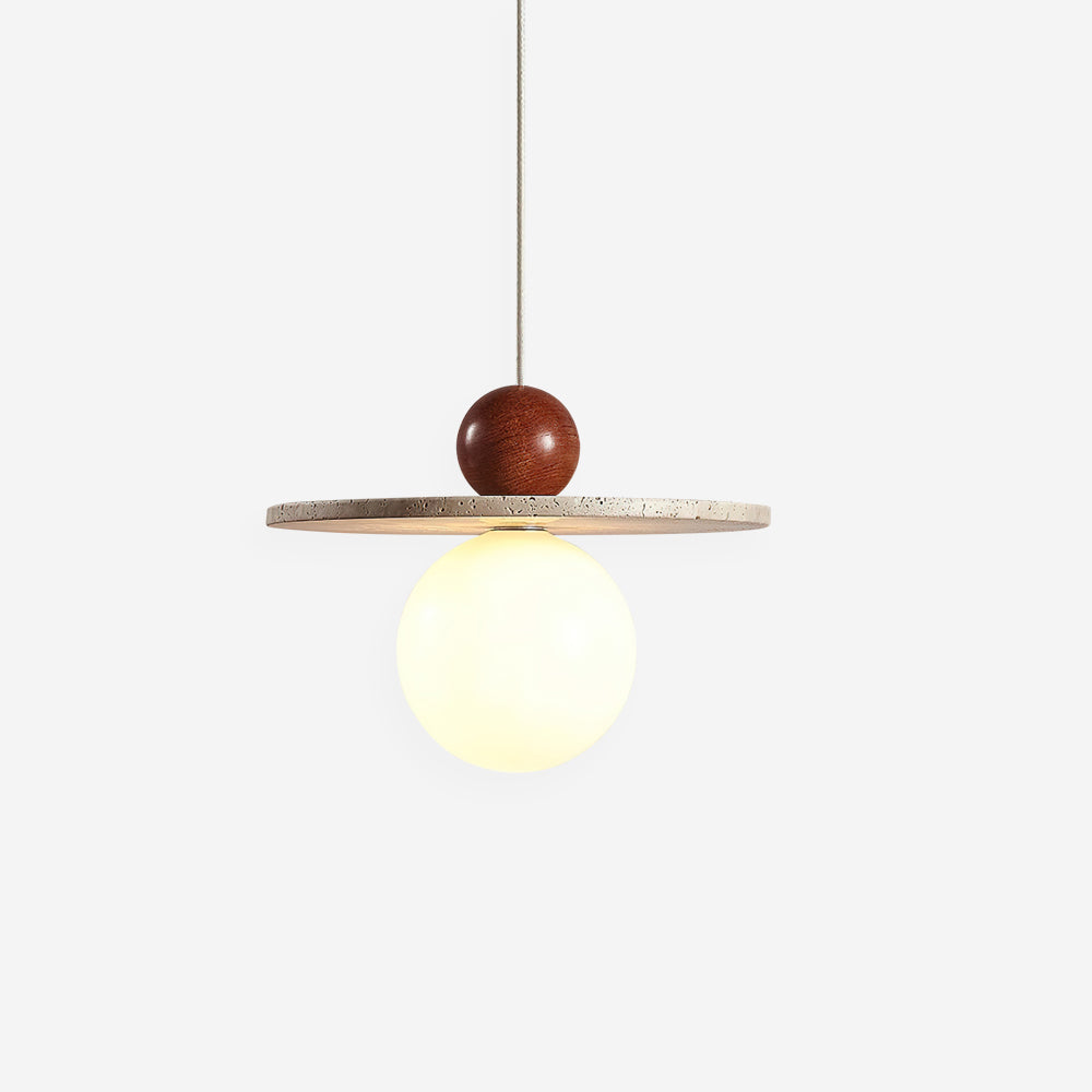 Pendant Light With Warm Glow Marcio Travertine Wooden Sphere