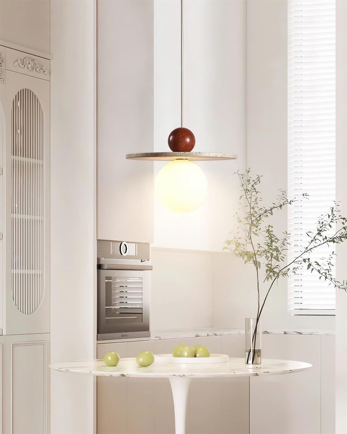 Pendant Light With Warm Glow Marcio Travertine Wooden Sphere