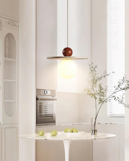 Pendant Light With Warm Glow Marcio Travertine Wooden Sphere