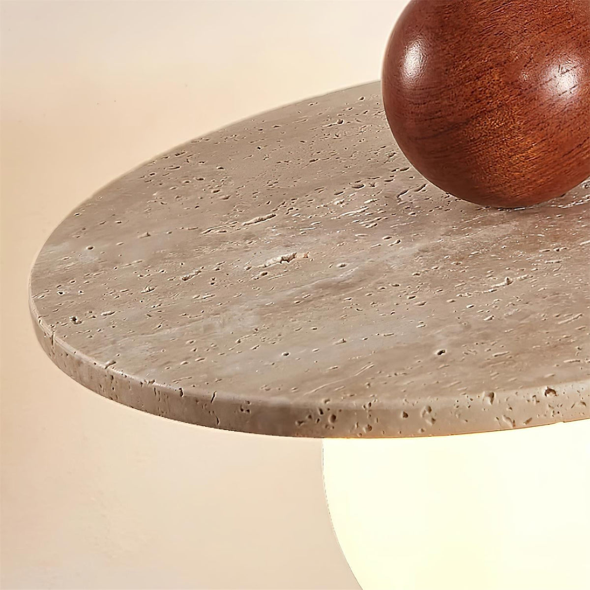 Pendant Light With Warm Glow Marcio Travertine Wooden Sphere