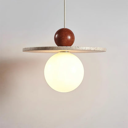 Pendant Light With Warm Glow Marcio Travertine Wooden Sphere