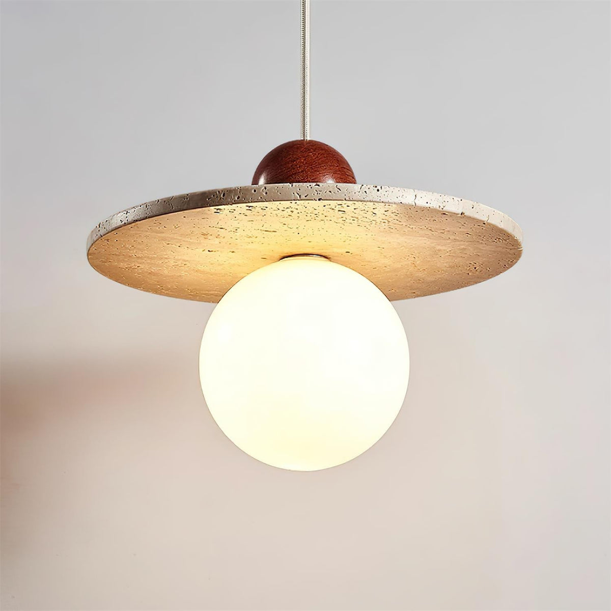 Pendant Light With Warm Glow Marcio Travertine Wooden Sphere