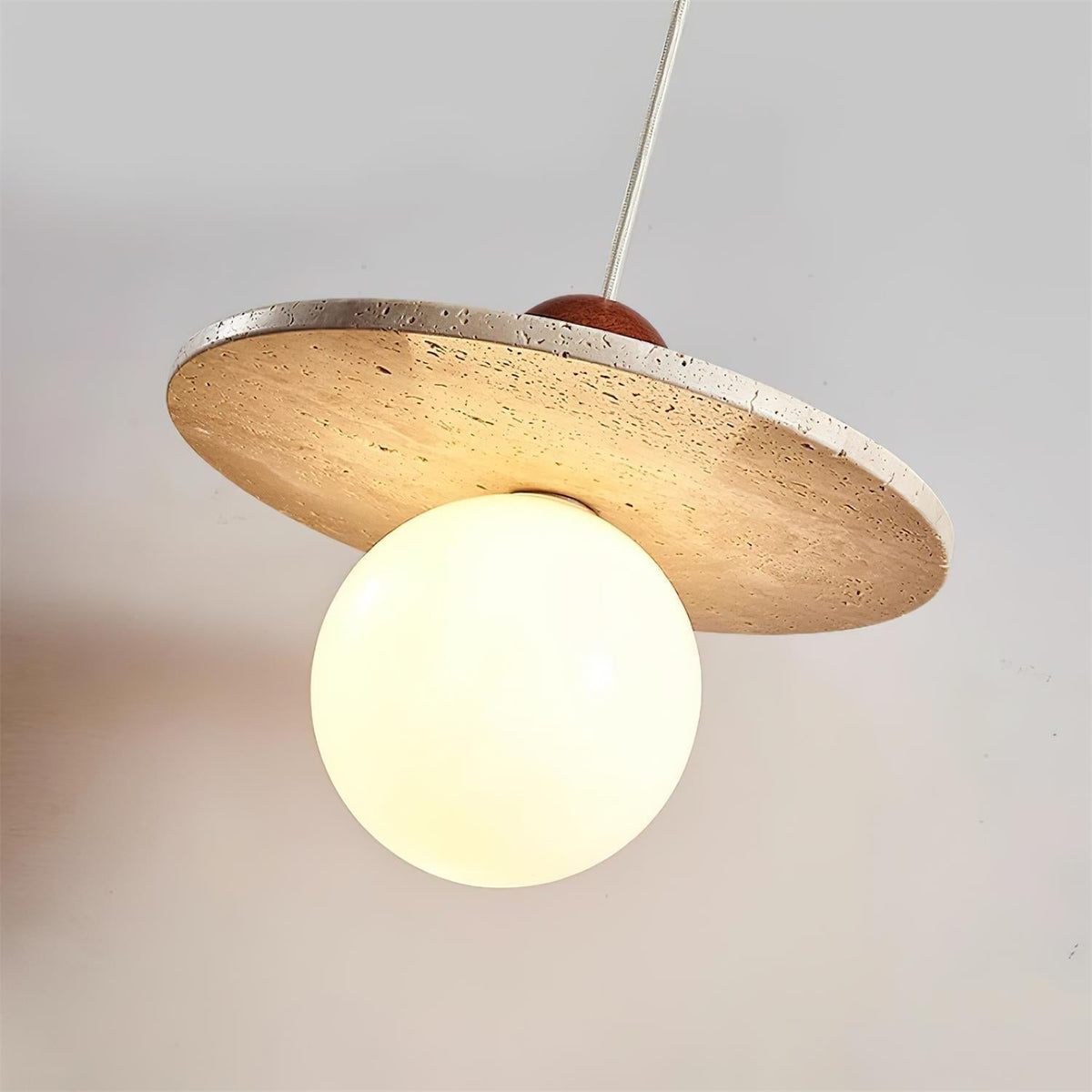 Pendant Light With Warm Glow Marcio Travertine Wooden Sphere