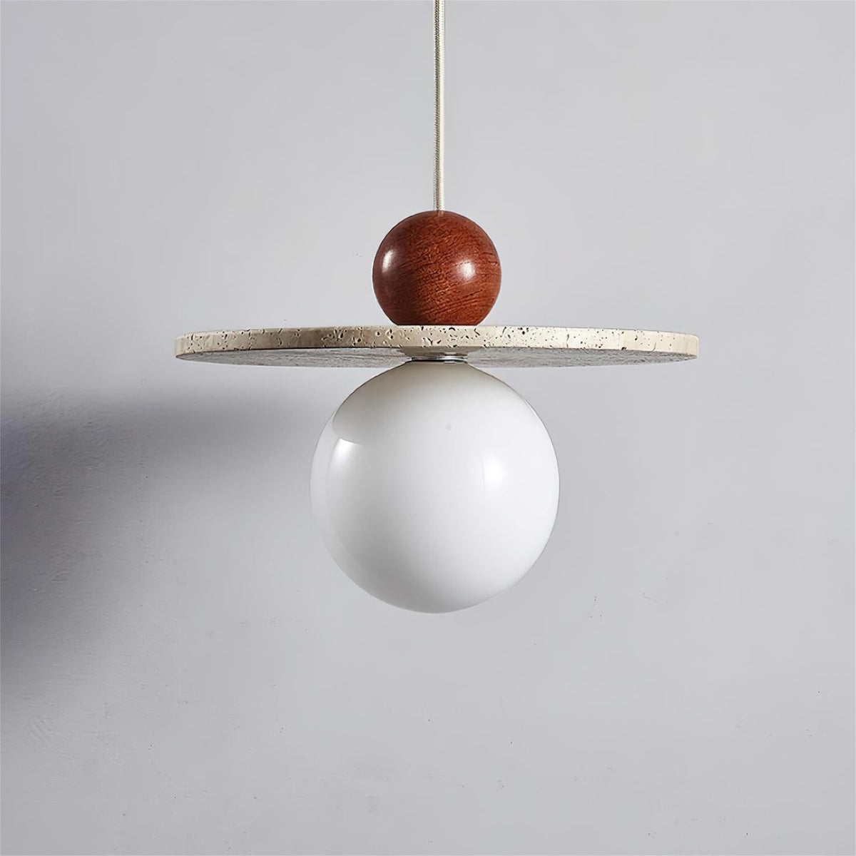 Pendant Light With Warm Glow Marcio Travertine Wooden Sphere