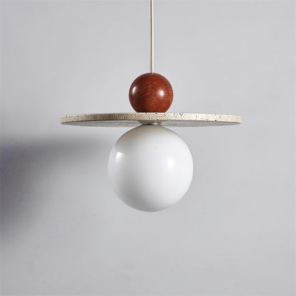 Pendant Light With Warm Glow Marcio Travertine Wooden Sphere