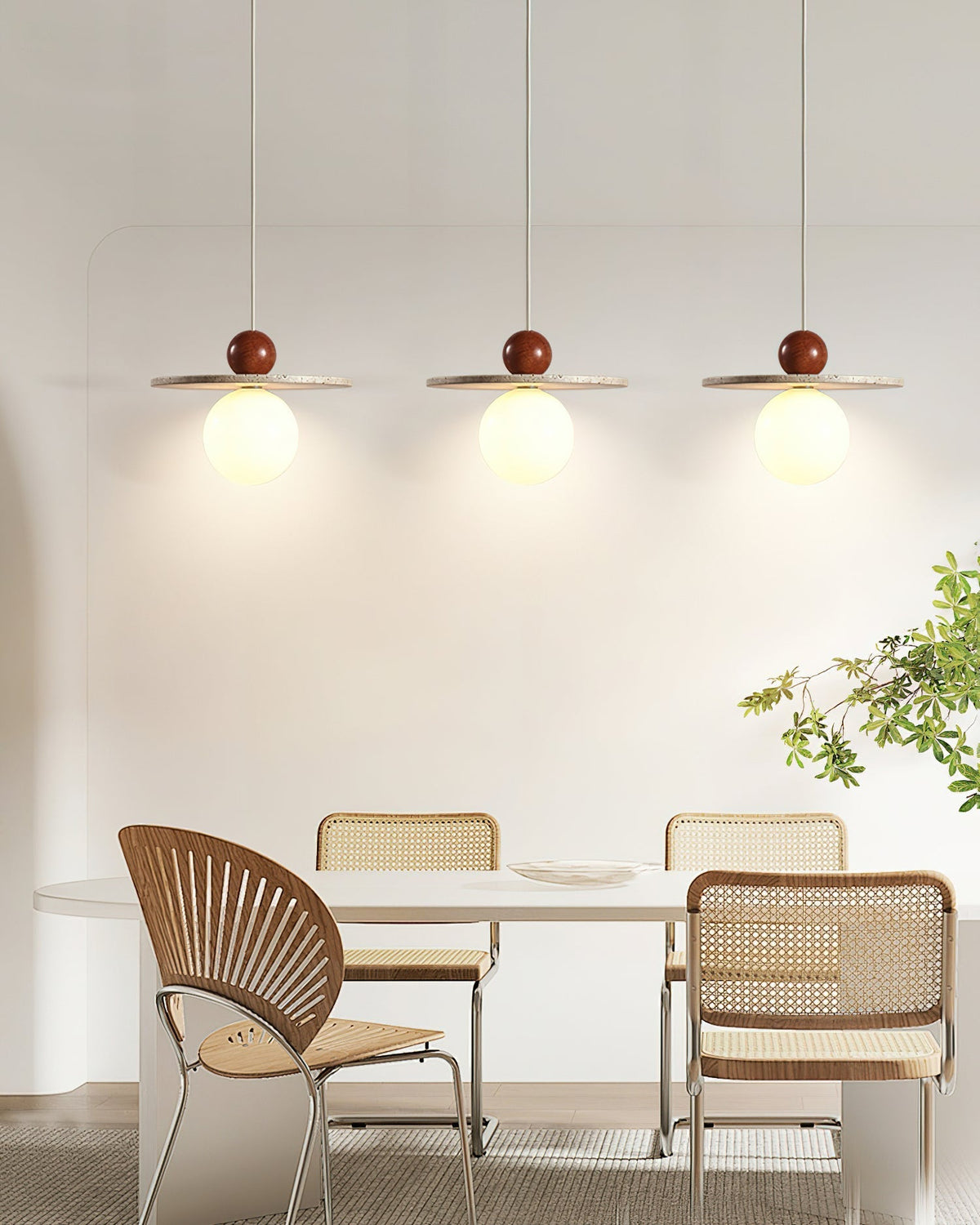 Pendant Light With Warm Glow Marcio Travertine Wooden Sphere