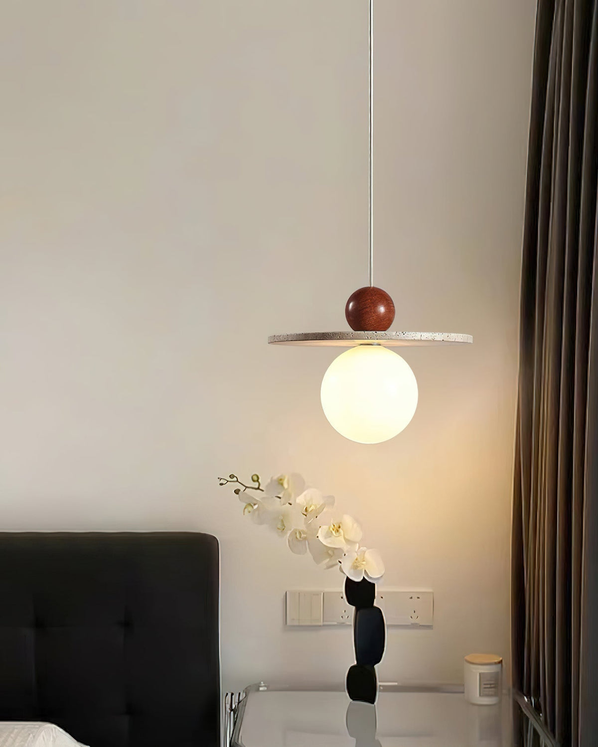Pendant Light With Warm Glow Marcio Travertine Wooden Sphere