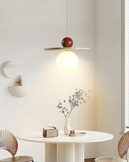 Pendant Light With Warm Glow Marcio Travertine Wooden Sphere
