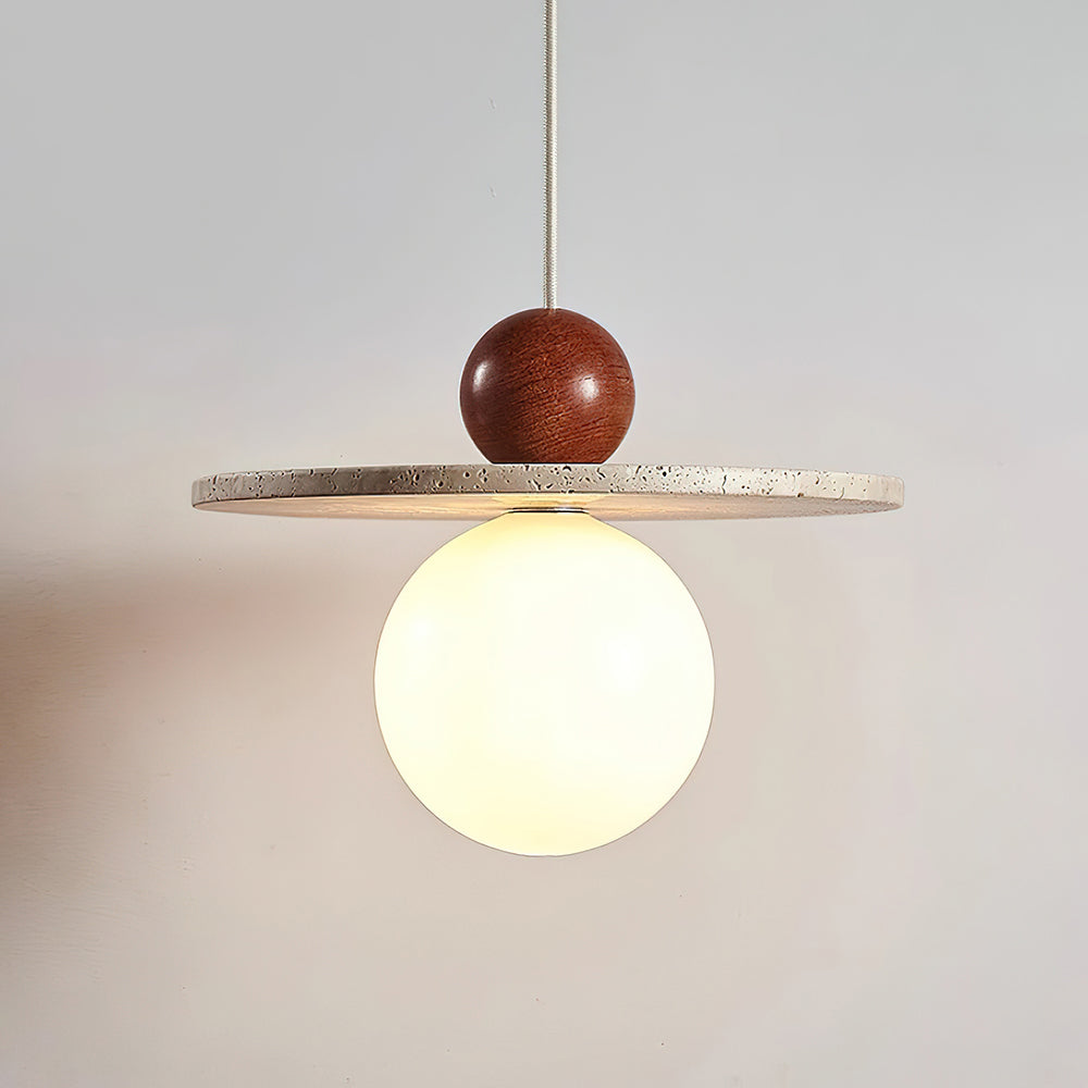 Pendant Light With Warm Glow Marcio Travertine Wooden Sphere