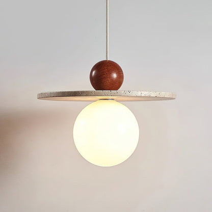 Pendant Light With Warm Glow Marcio Travertine Wooden Sphere