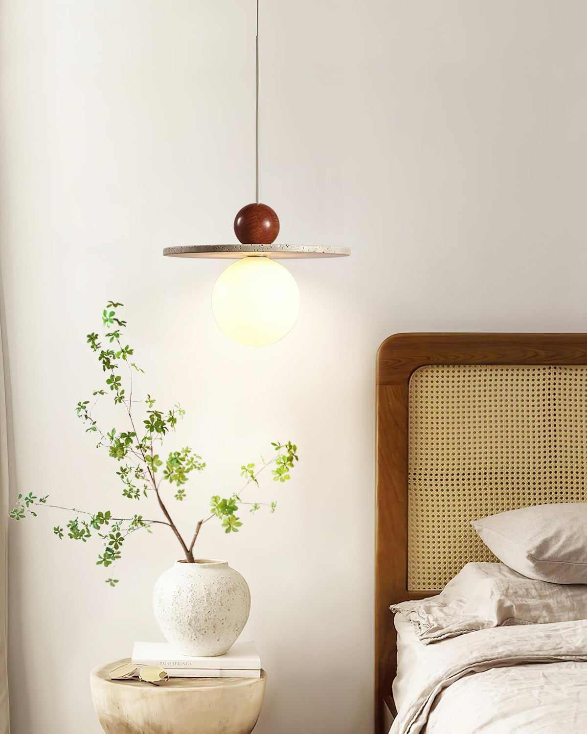 Pendant Light With Warm Glow Marcio Travertine Wooden Sphere