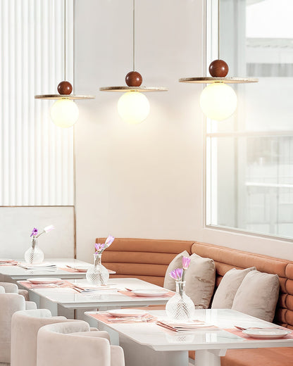 Pendant Light With Warm Glow Marcio Travertine Wooden Sphere