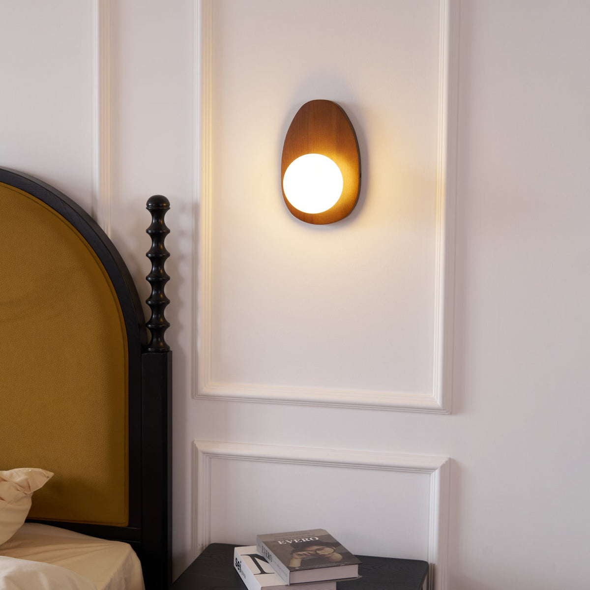 Globe Shade And Walnut Base Wall Lamp With Pebble Glow