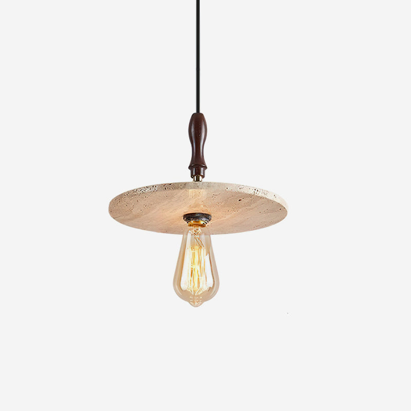Natural Travertine Disc And Walnut Orbit Pendant Light