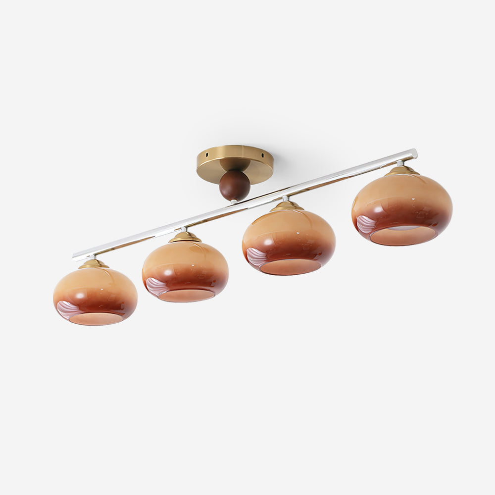 Ceiling Light With Metal Bar And Four Aurora Glass Shades