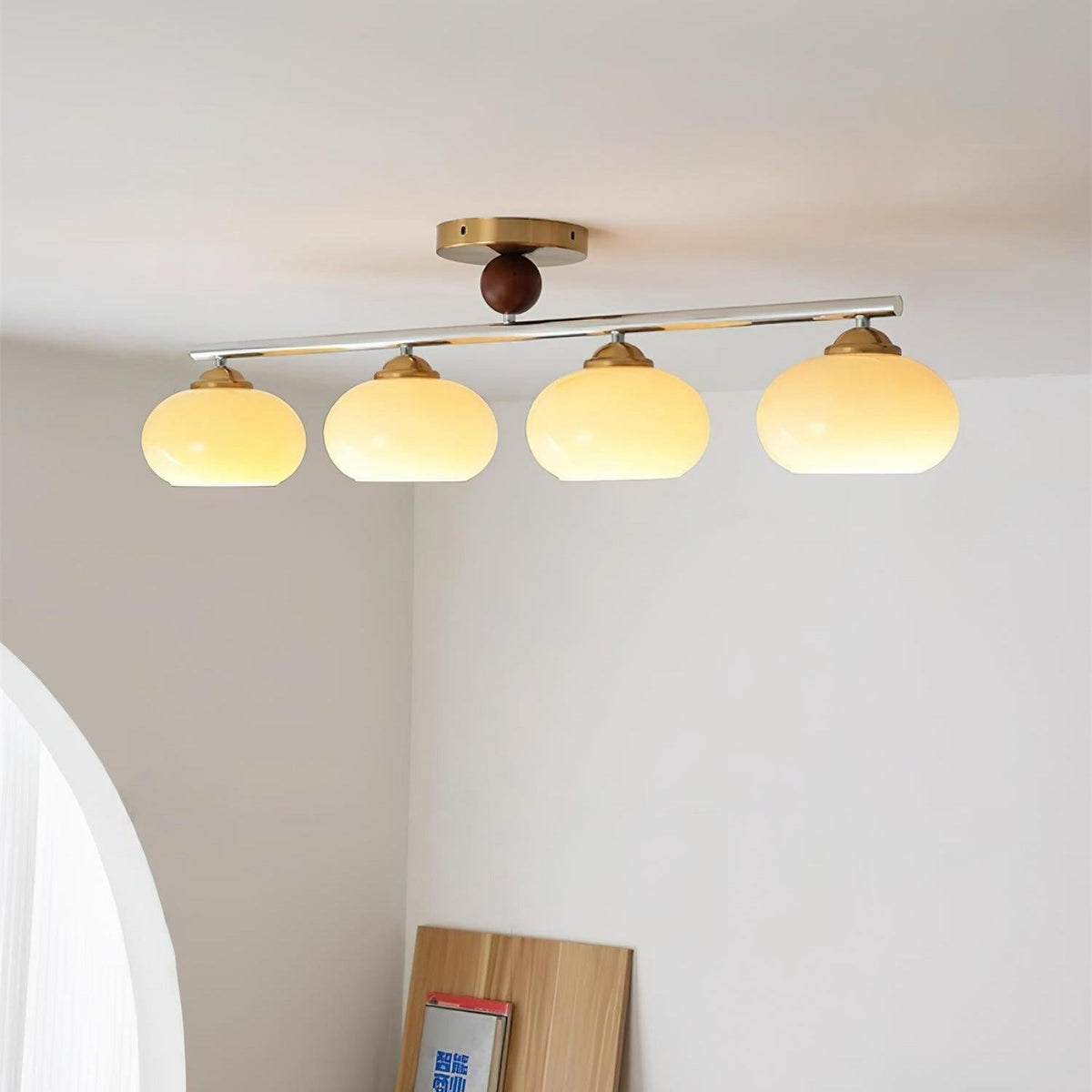 Ceiling Light With Metal Bar And Four Aurora Glass Shades