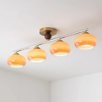 Ceiling Light With Metal Bar And Four Aurora Glass Shades