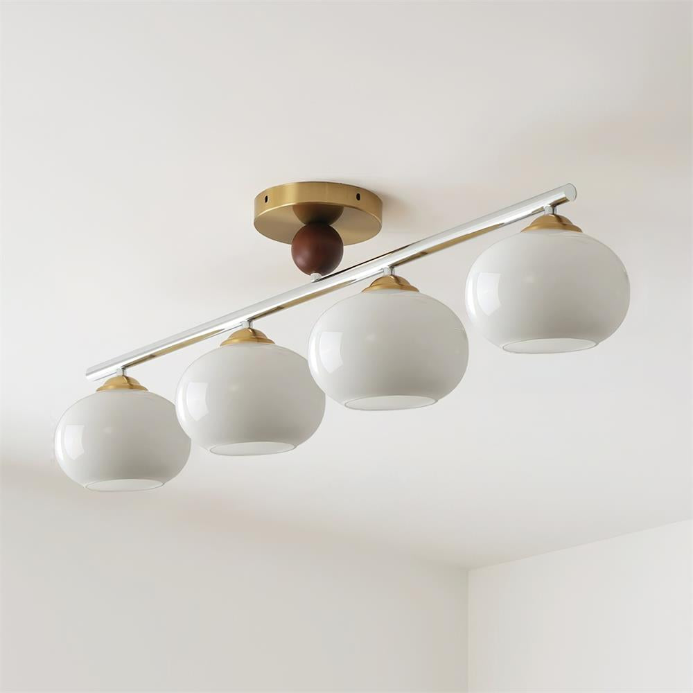 Ceiling Light With Metal Bar And Four Aurora Glass Shades