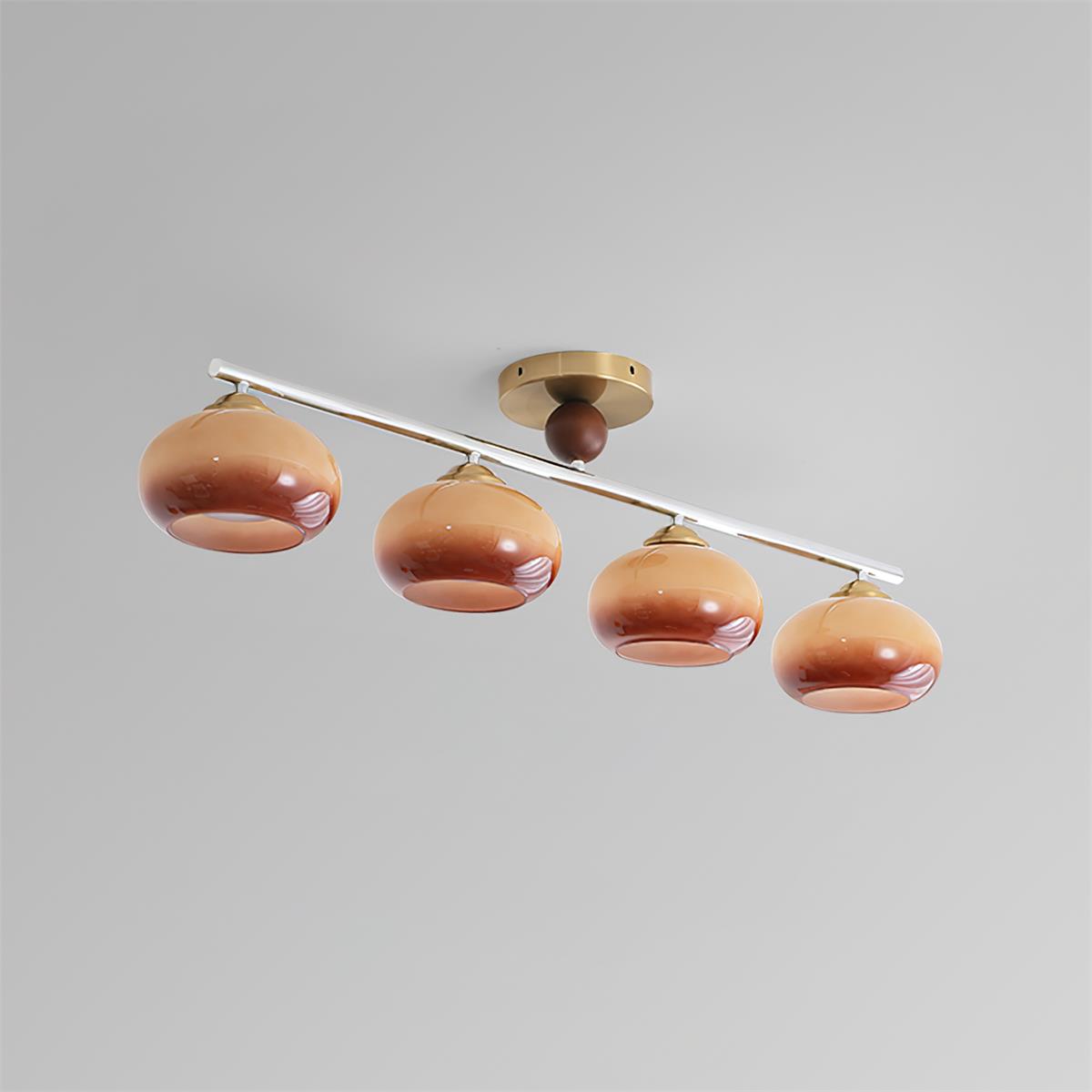 Ceiling Light With Metal Bar And Four Aurora Glass Shades