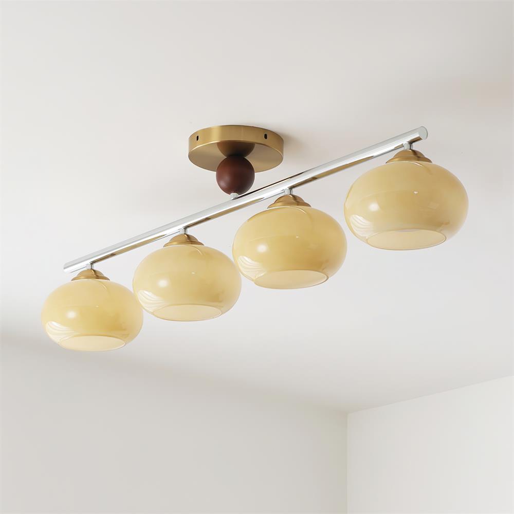 Ceiling Light With Metal Bar And Four Aurora Glass Shades