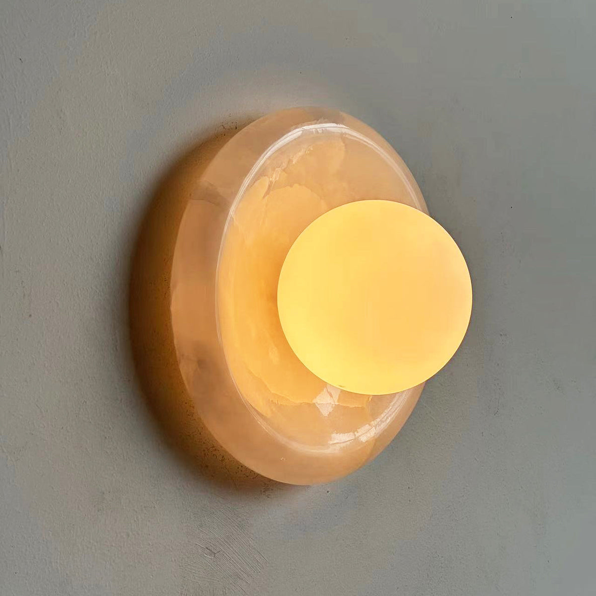 Indoor Wall Sconce With Glass Shade Elegant Round Marble