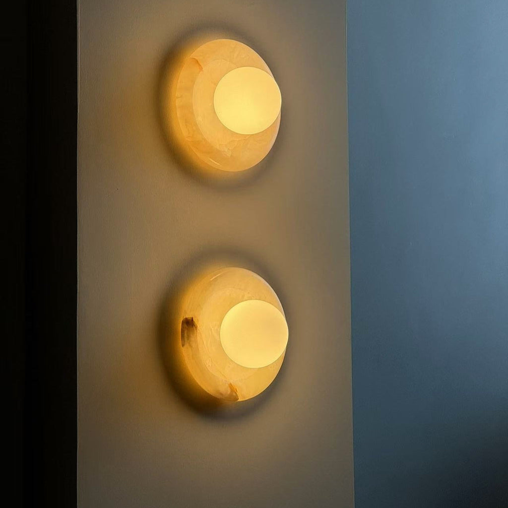 Wall Sconce Elegant Glass Shade With Round Marble