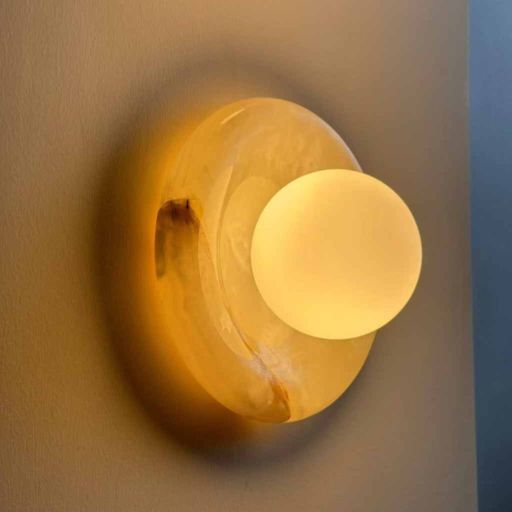 Indoor Wall Sconce With Glass Shade Elegant Round Marble
