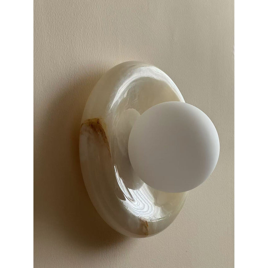 Indoor Wall Sconce With Glass Shade Elegant Round Marble