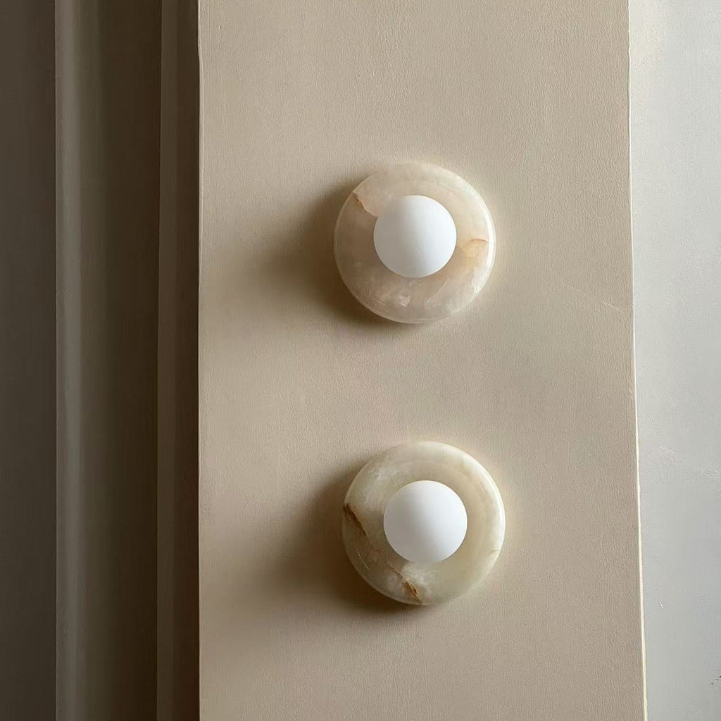 Indoor Wall Sconce With Glass Shade Elegant Round Marble