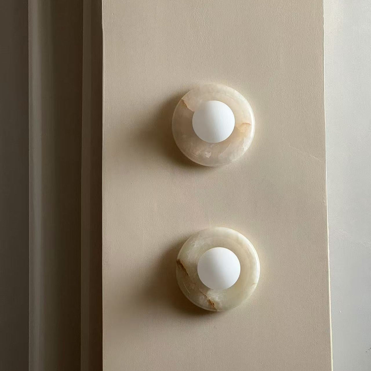 Indoor Wall Sconce With Glass Shade Elegant Round Marble