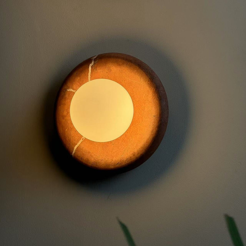 Indoor Wall Sconce With Glass Shade Elegant Round Marble