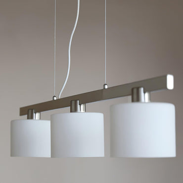 White Metal And Glass Three Head Pendant Light