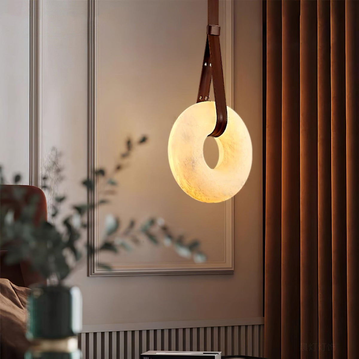 Alabaster Ring And Leather Straps Star Pendant Light