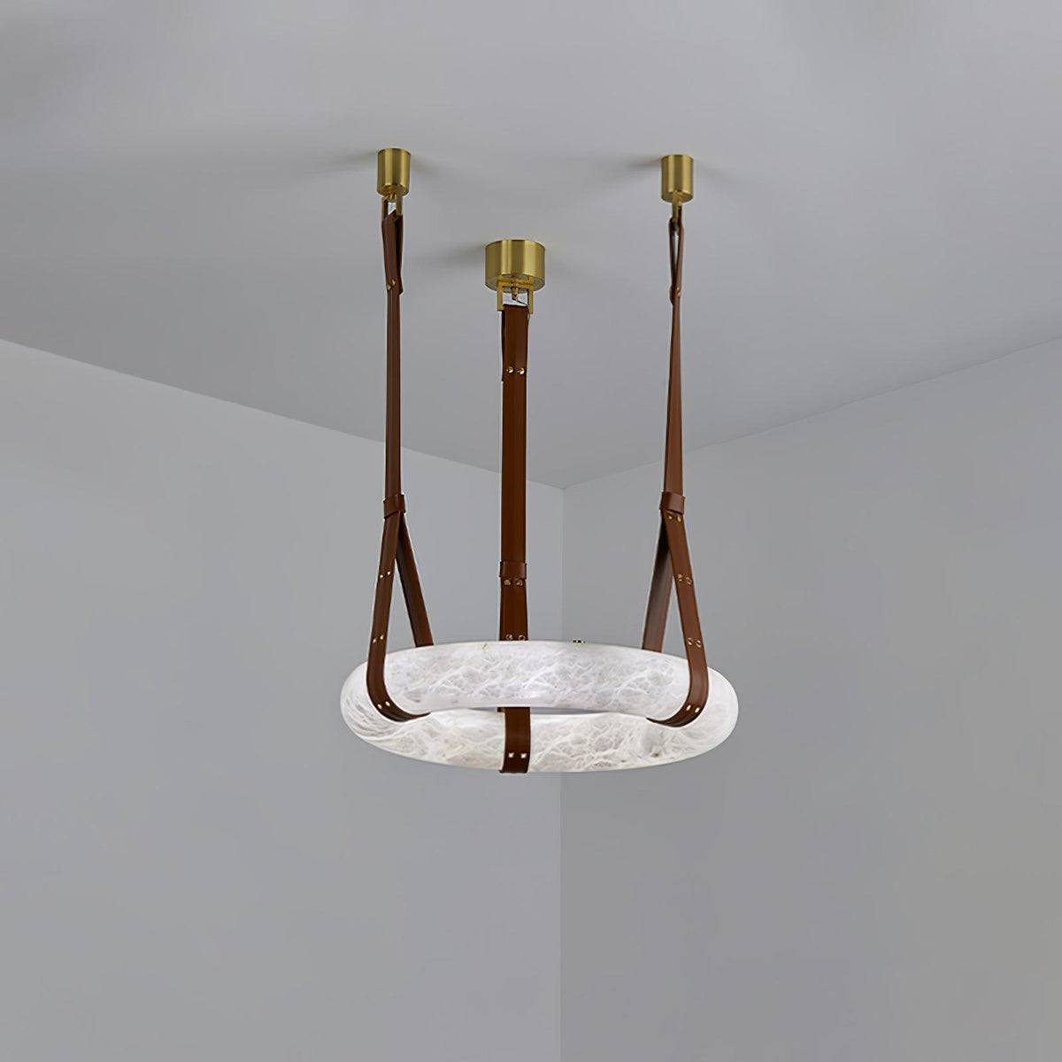 Alabaster Ring And Leather Straps Star Pendant Light