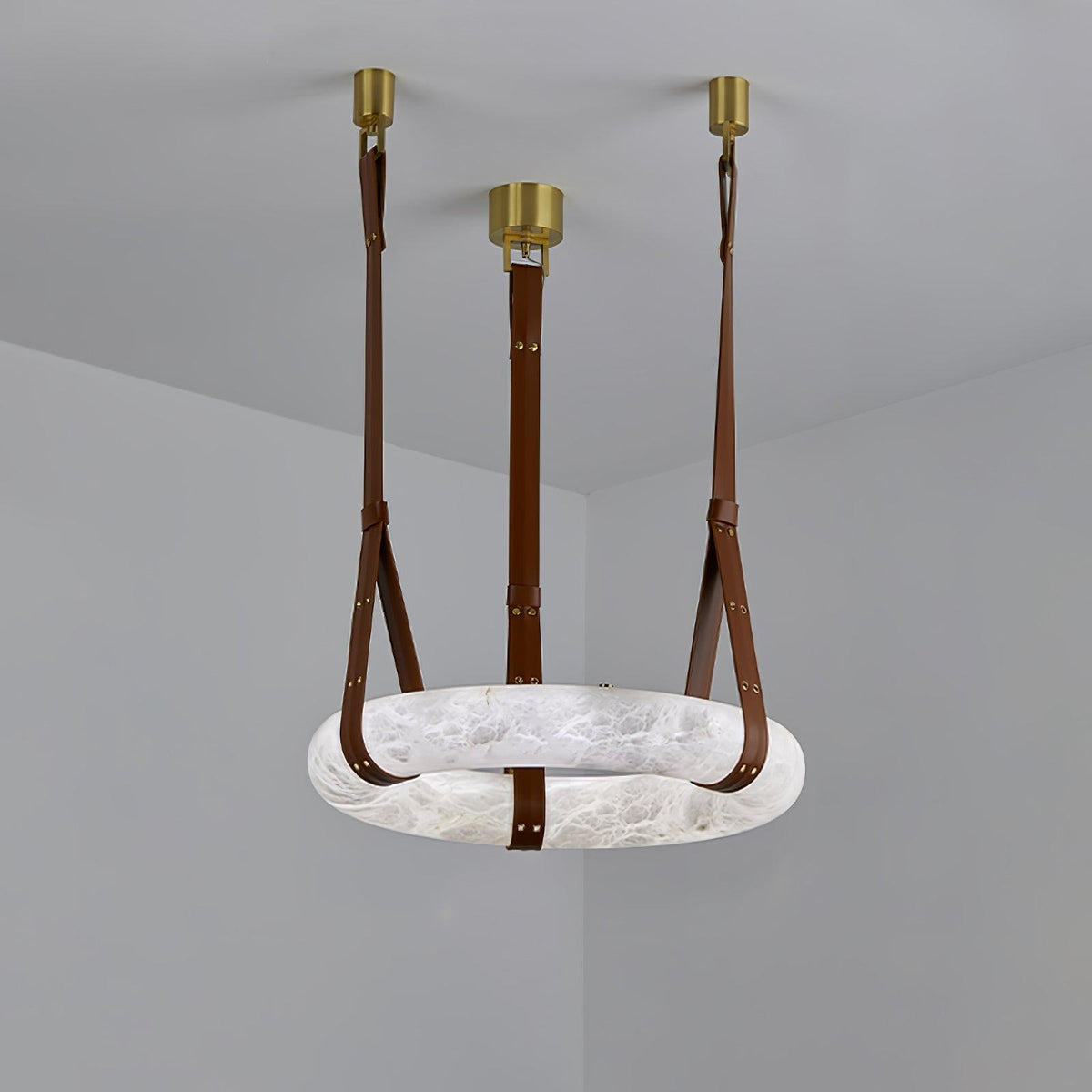 Alabaster Ring And Leather Straps Star Pendant Light