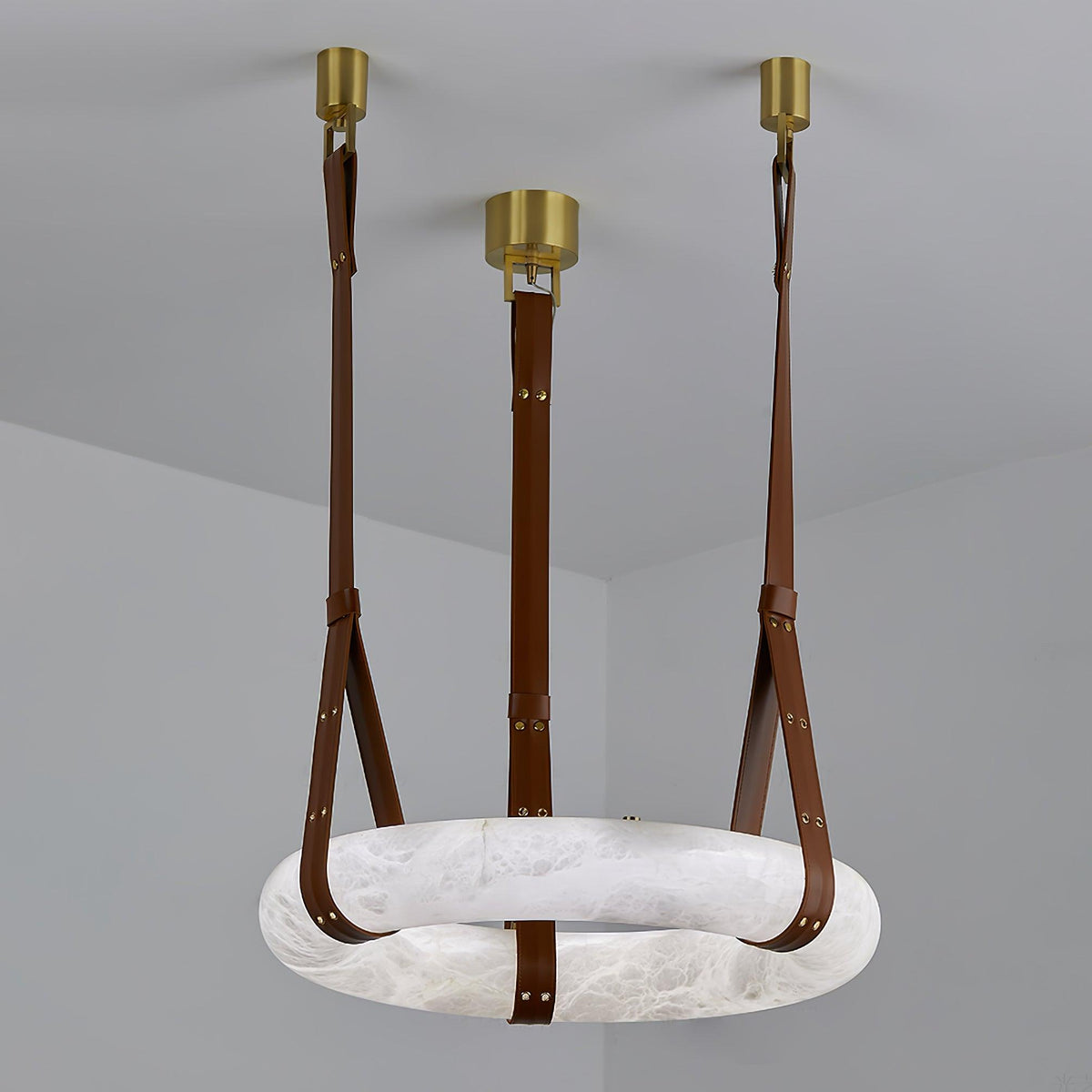 Alabaster Ring And Leather Straps Star Pendant Light