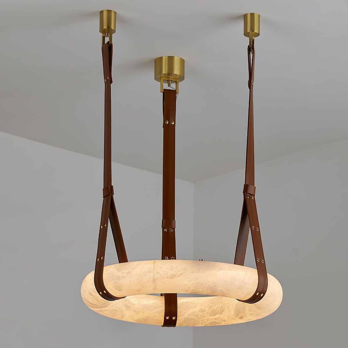 Alabaster Ring And Leather Straps Star Pendant Light