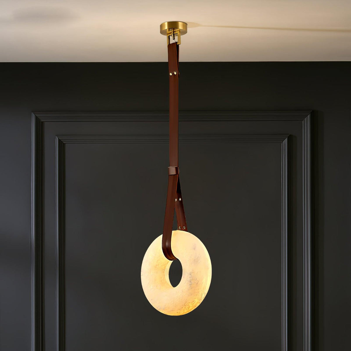 Alabaster Ring And Leather Straps Star Pendant Light