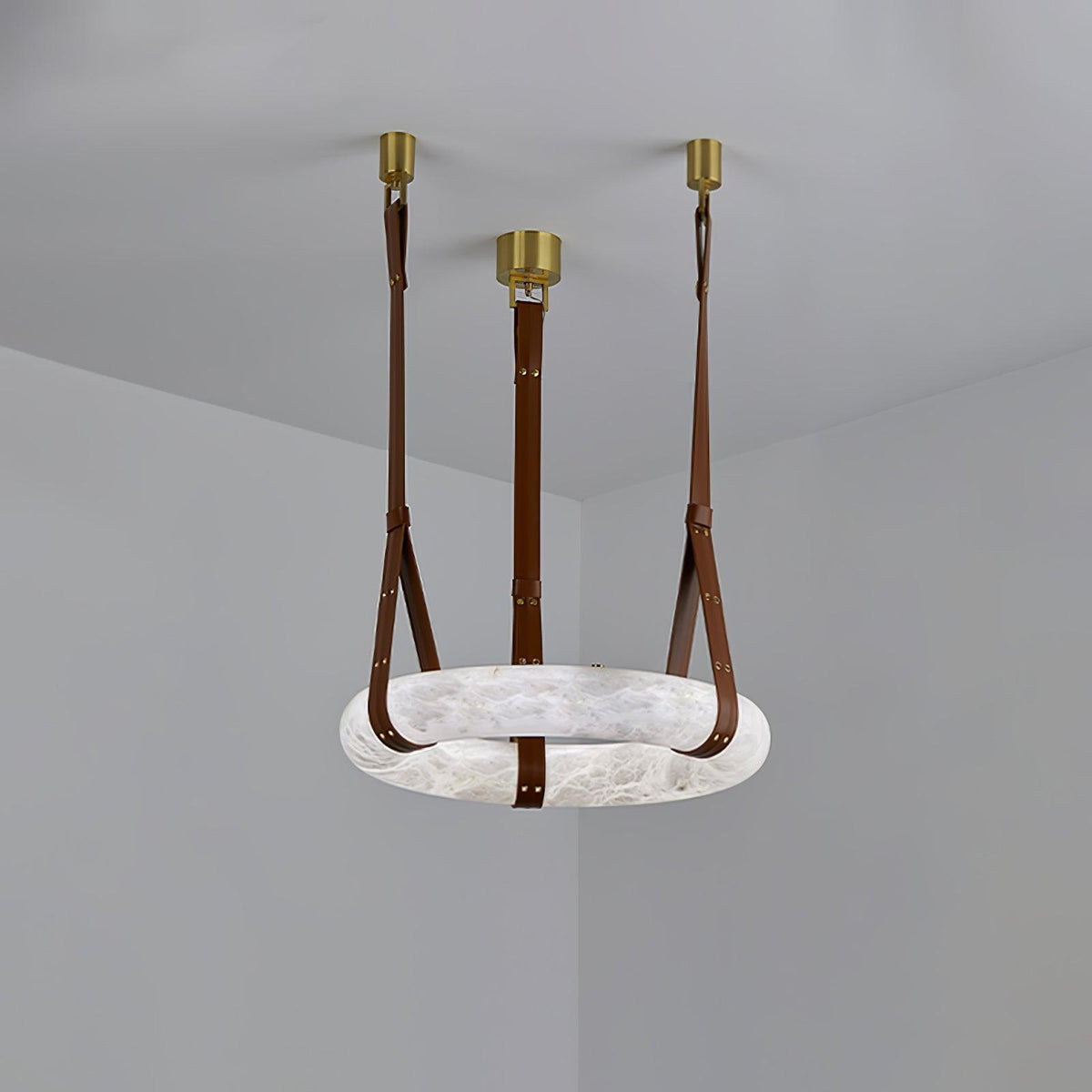 Alabaster Ring And Leather Straps Star Pendant Light