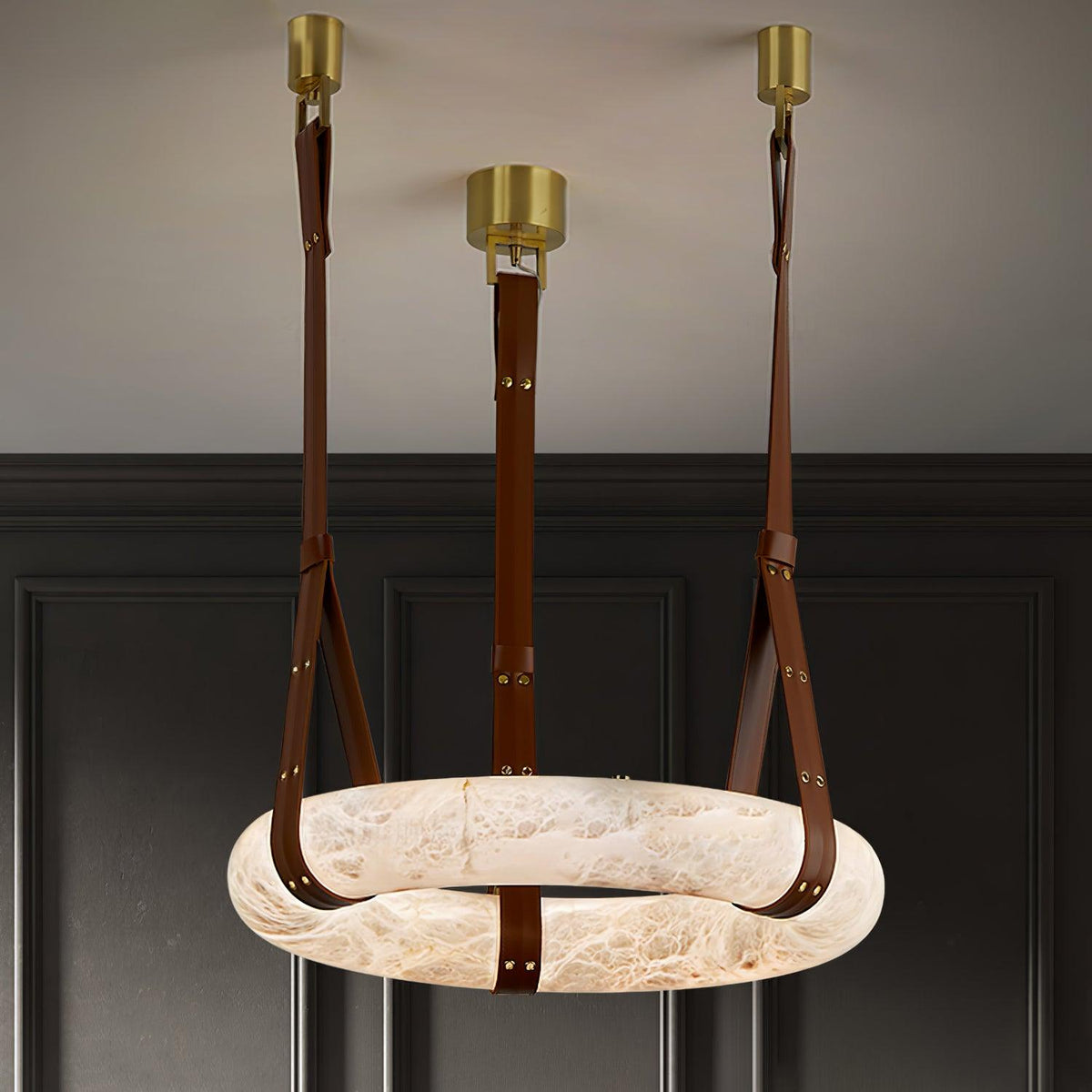 Alabaster Ring And Leather Straps Star Pendant Light