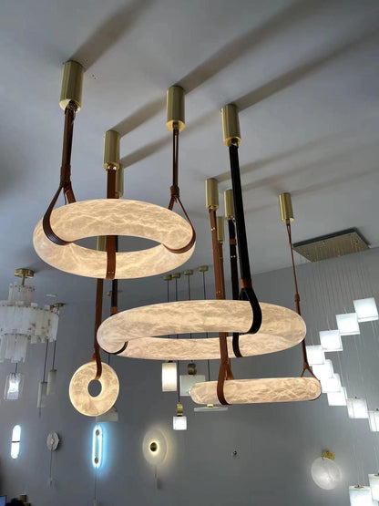Leather Accents With Premium Alabaster Pendant Light