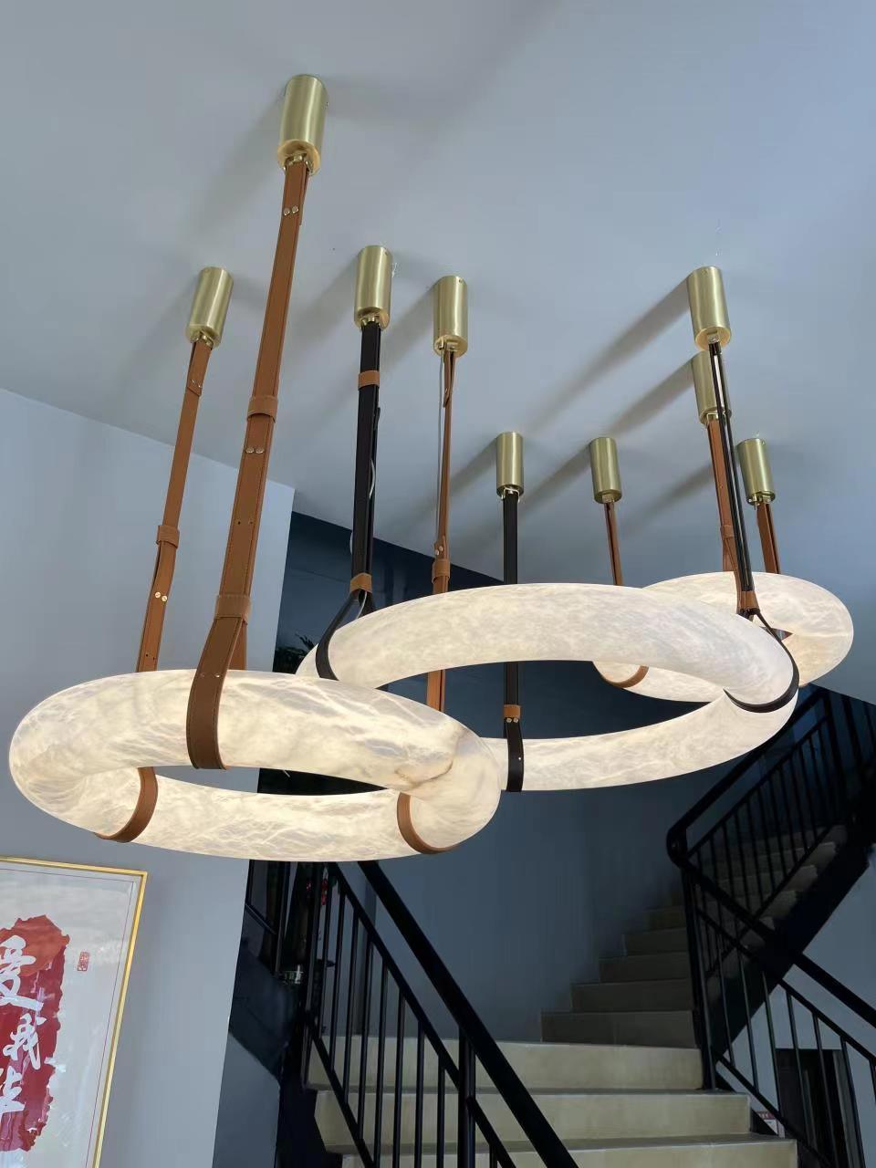 Leather Accents With Premium Alabaster Pendant Light