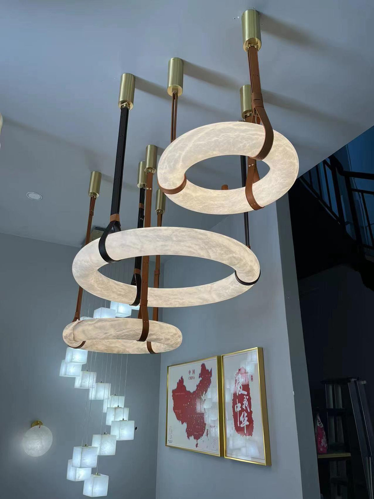 Leather Accents With Premium Alabaster Pendant Light