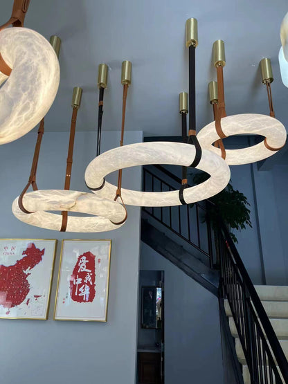Leather Accents With Premium Alabaster Pendant Light