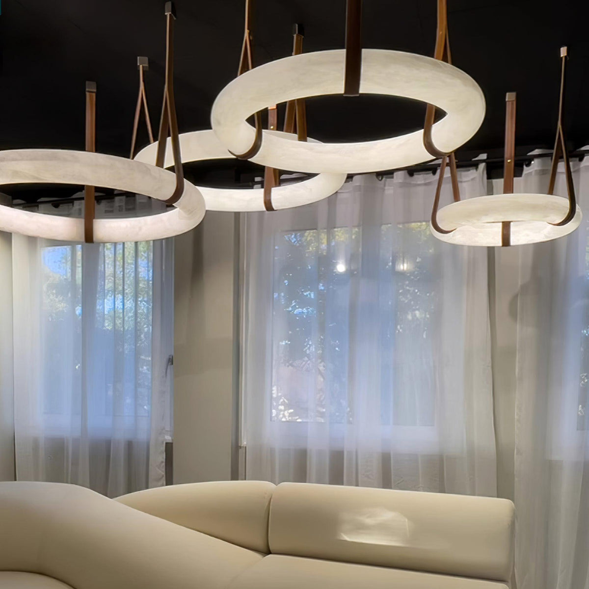 Leather Accents With Premium Alabaster Pendant Light