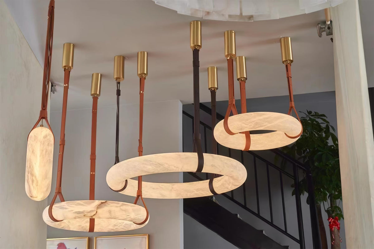 Leather Accents With Premium Alabaster Pendant Light