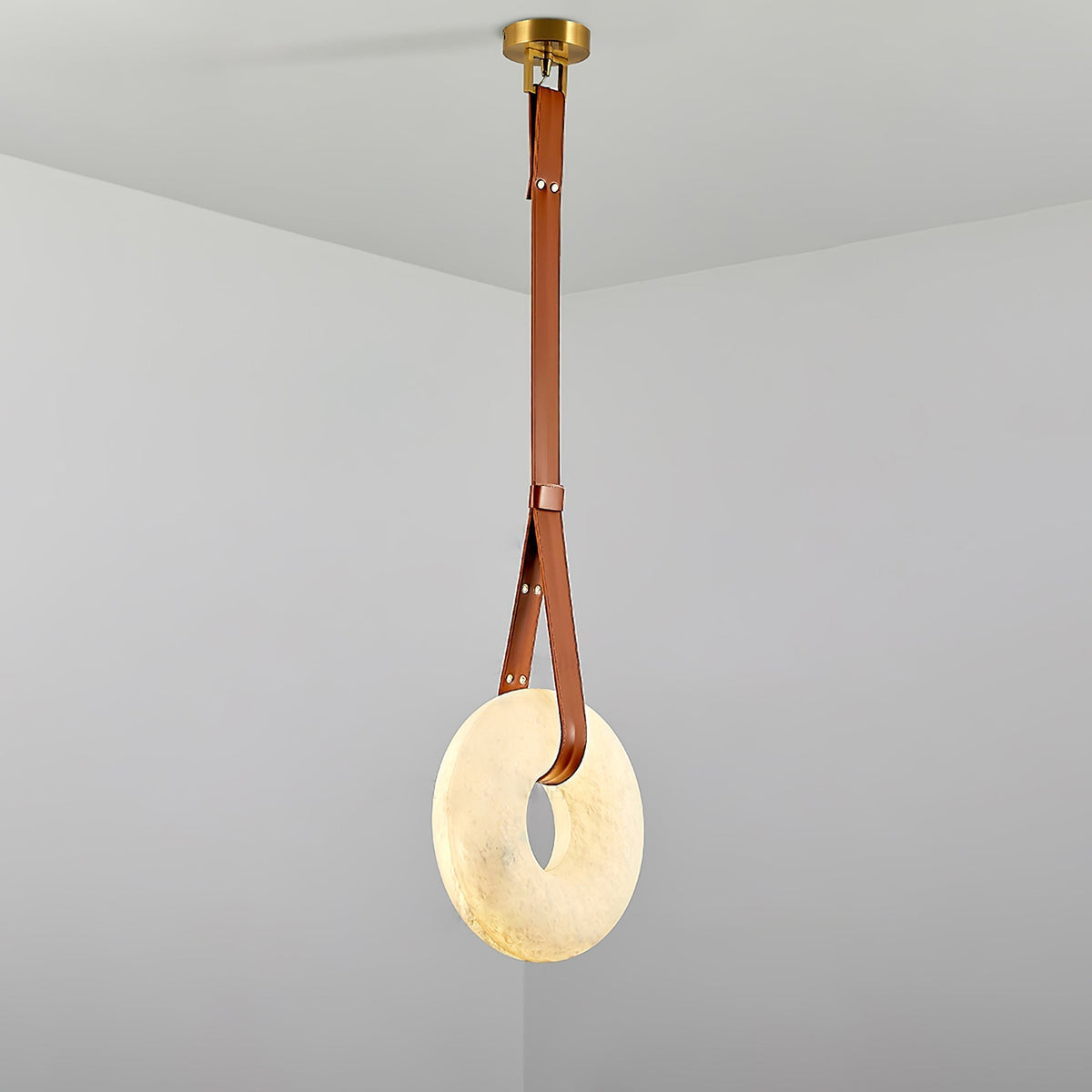Leather Accents With Premium Alabaster Pendant Light
